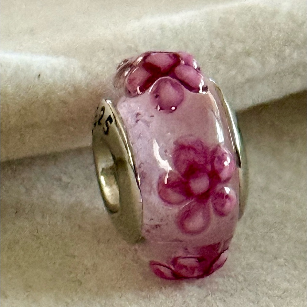 Murano Pink Floral Glass Bead Bracelet Charm